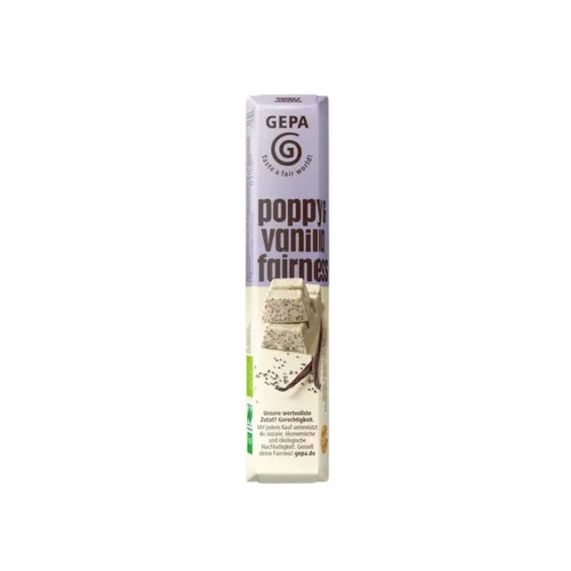 Gepa Bio Riegel Poppy Vanilla weiße Schokolade fair