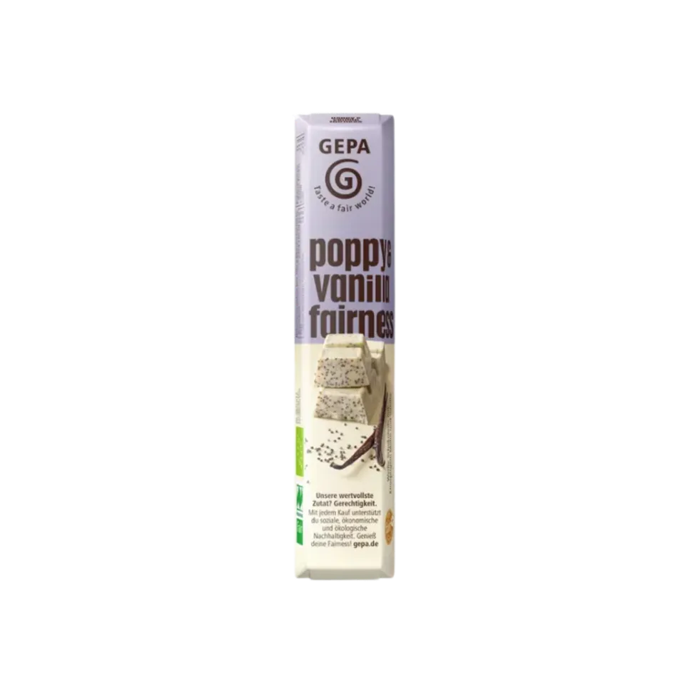 Gepa Bio Riegel Poppy Vanilla weiße Schokolade fair