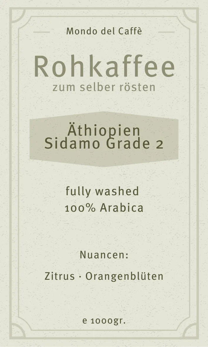 Äthiopien Sidamo Grade 2 Rohkaffee Arabica Washed
