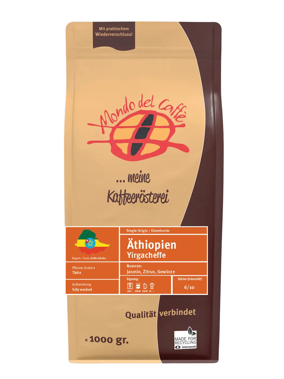 Mondo del Caffè Äthiopien Yirgacheffe Kaffee 350g Bohnen