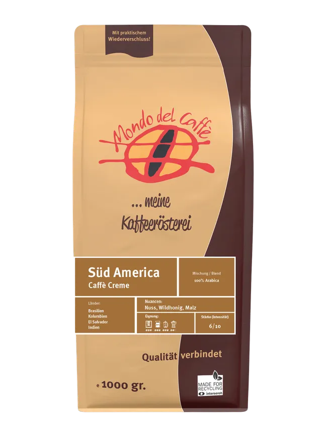 Mondo Süd America Kaffee 100% Arabica 1 kg ganze Bohne