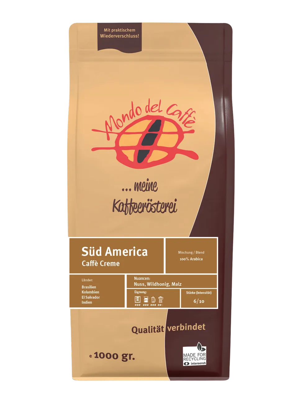 Mondo Süd America Kaffee 100% Arabica 1 kg ganze Bohne