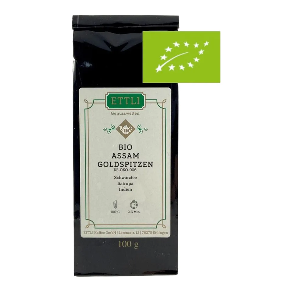 ETTLI Schwarztee Bio Assam Goldspitze Tee 100 g malzig