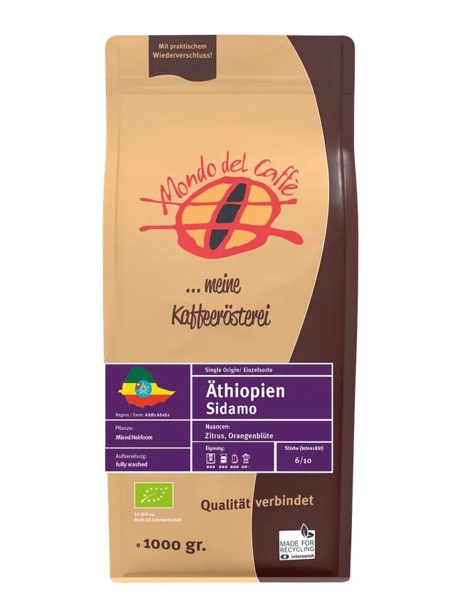 Äthiopien Bio Sidamo Kaffee ganze Bohne 350 gr.