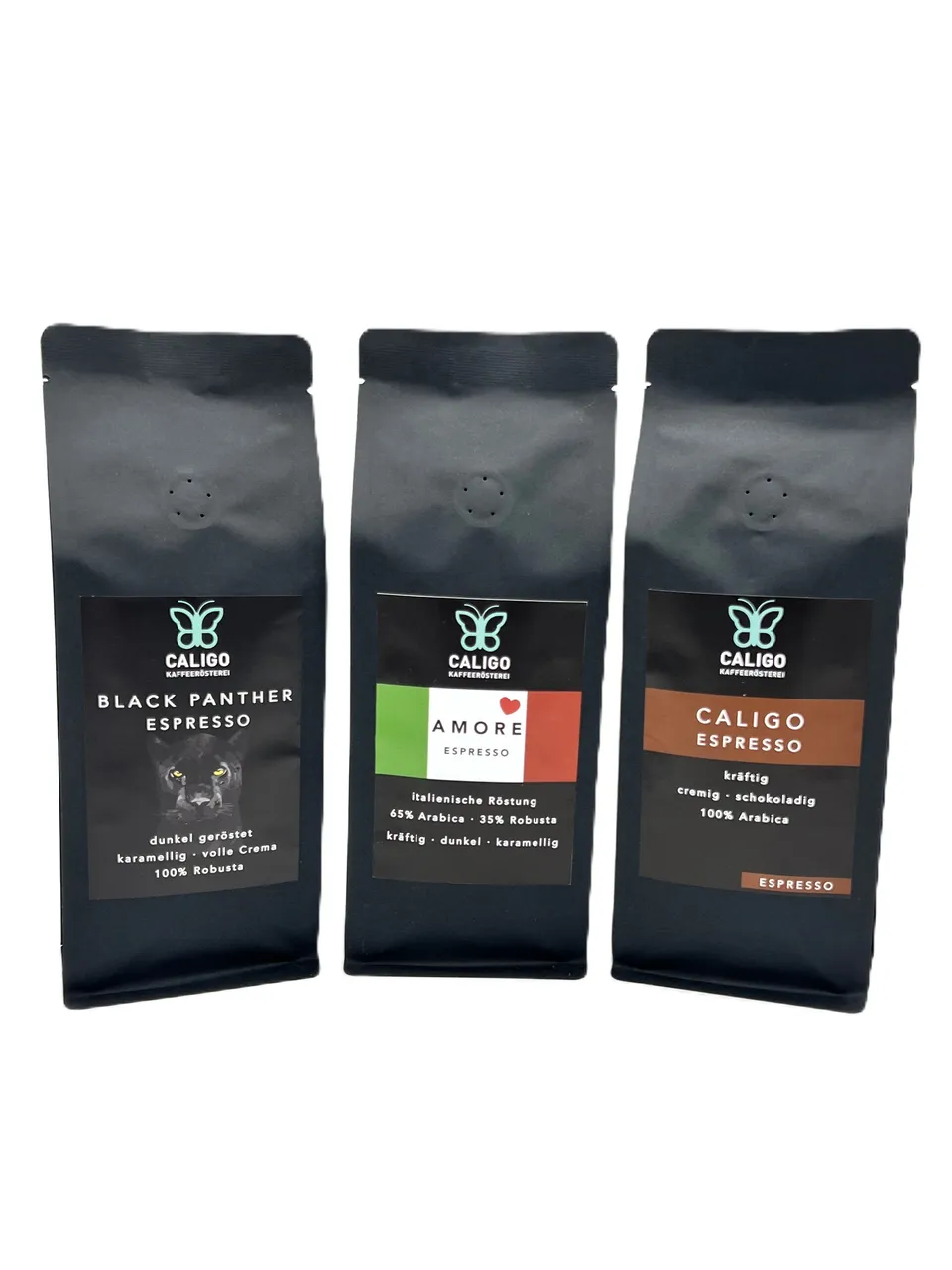 Caligo Probier-Set Espresso Kaffee 3x250g Bohnen schokoladig