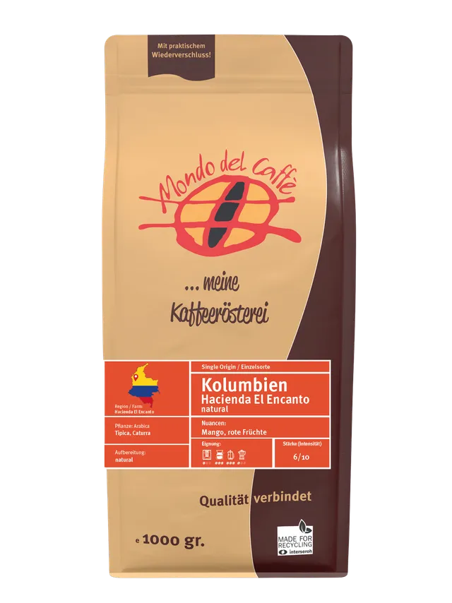 Mondo del Caffè Kolumbien Kaffee ganze Bohnen 1 kg Single Origin