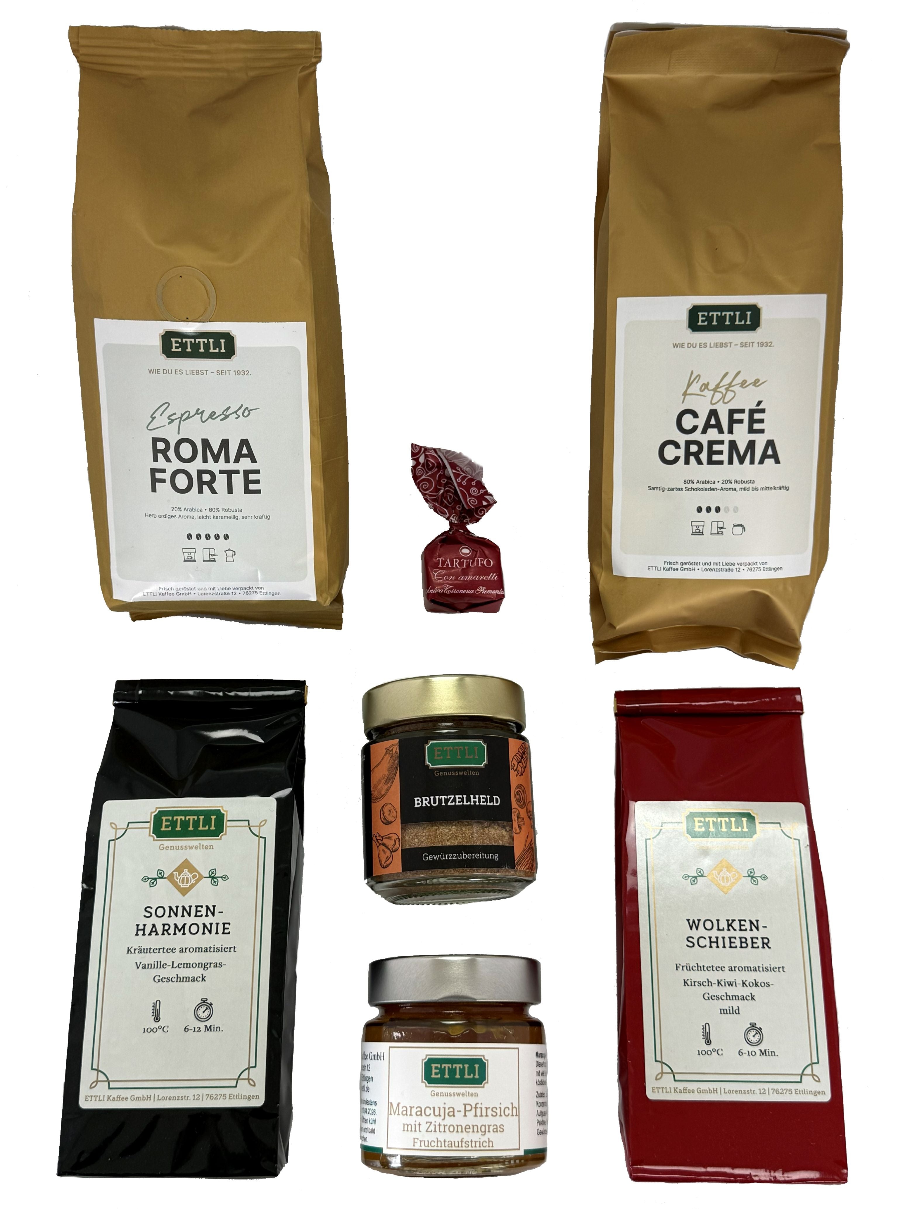 ETTLI Große Vielfalt Kaffee-Set Bohnen gemahlen Süßes