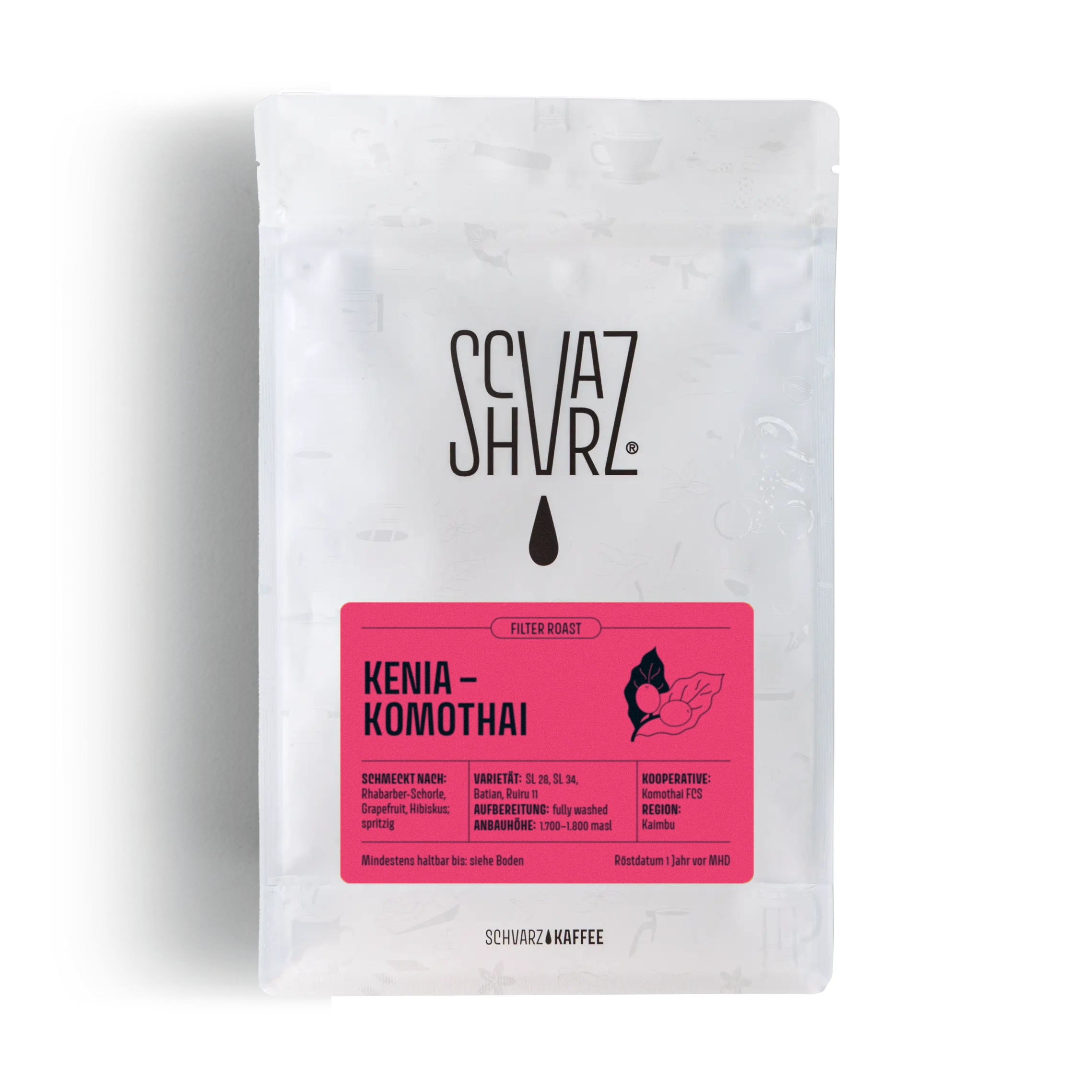 Schvarz Kenia Komothai Filterkaffee 250g ganze Bohne hell