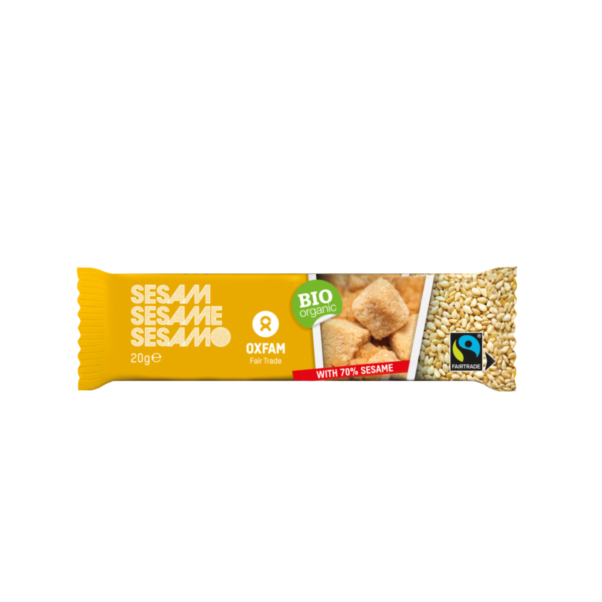 Oxfam Bio Sesam Riegel Fairtrade Snack 70% Sesam einzeln verpackt