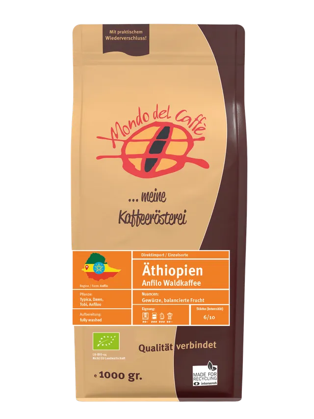 Mondo del Caffè Kaffees Äthiopien Bio Kaffee ganze Bohne 1 kg