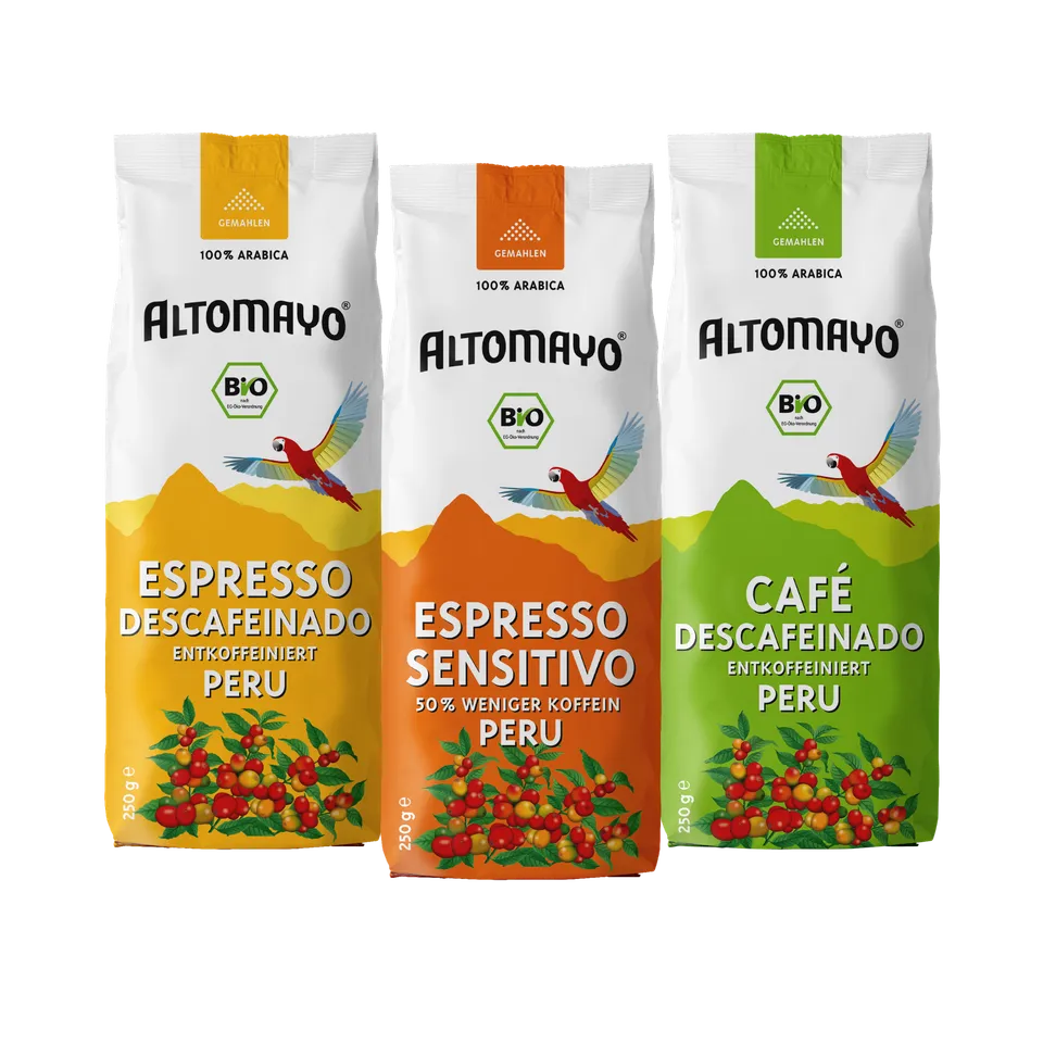 Altomayo Probierset entkoffeiniert gemahlen 3x250g Peru Bio