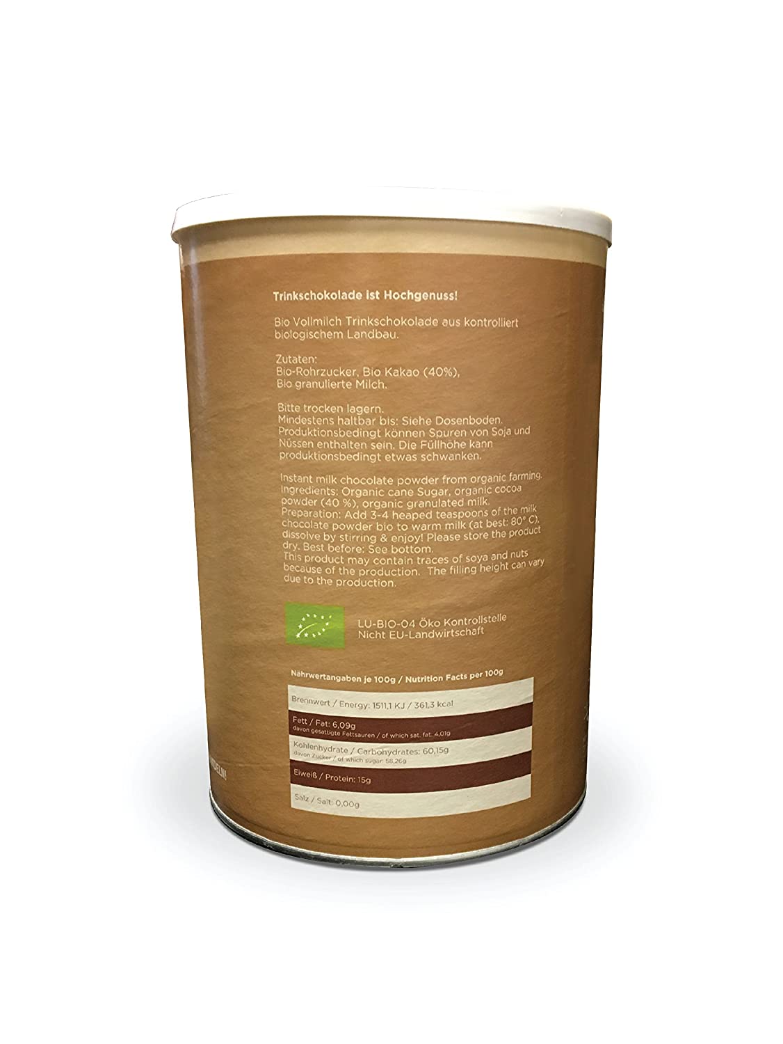 Plaisir Vollmilch Trinkschokolade Bio 350g Pulver