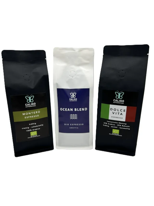 Caligo BIO Espresso Probier-Set 3x250g Bohne Set