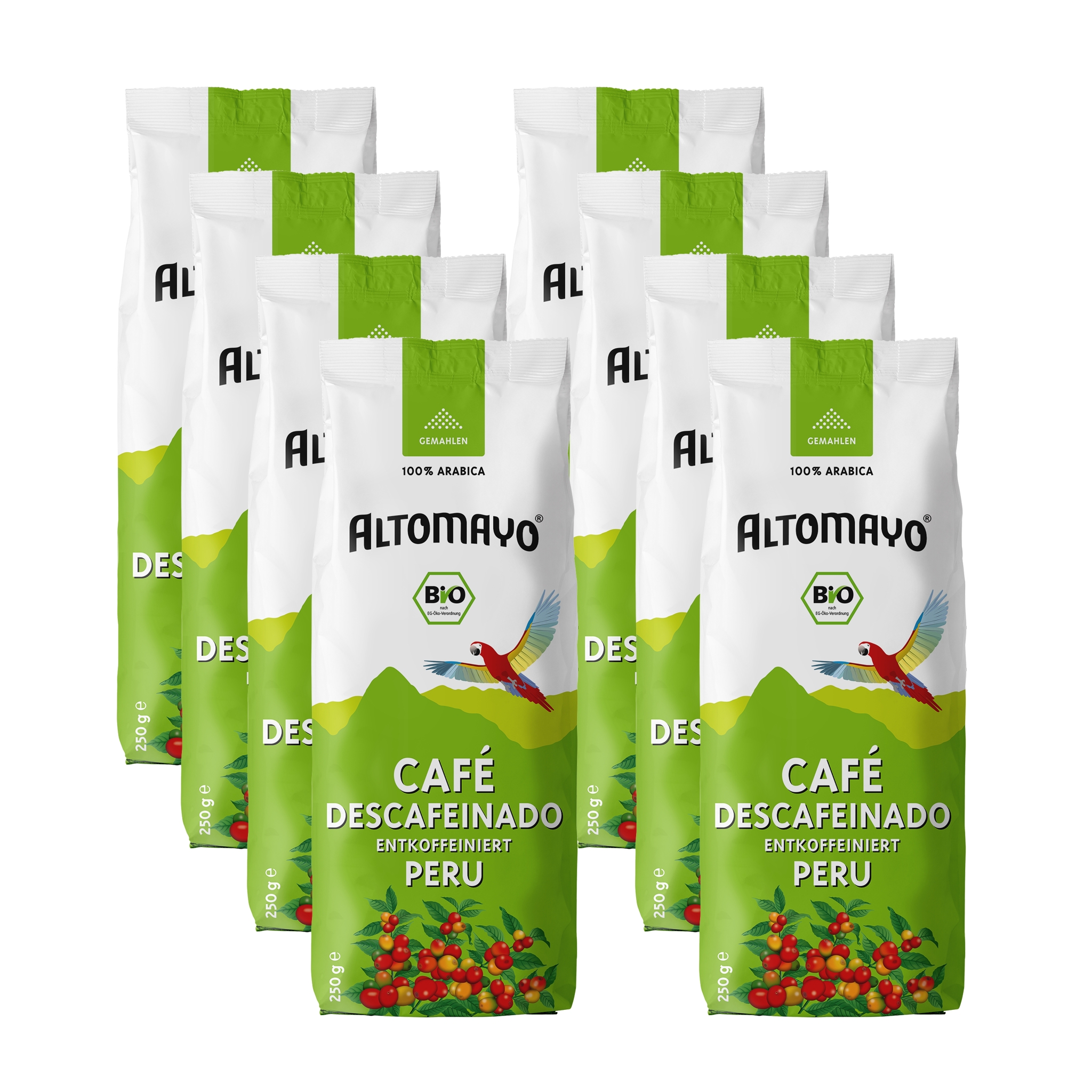 Altomayo Bio-Entkoffeiniert Descafeinado Kaffee gemahlen 8 x 250 g