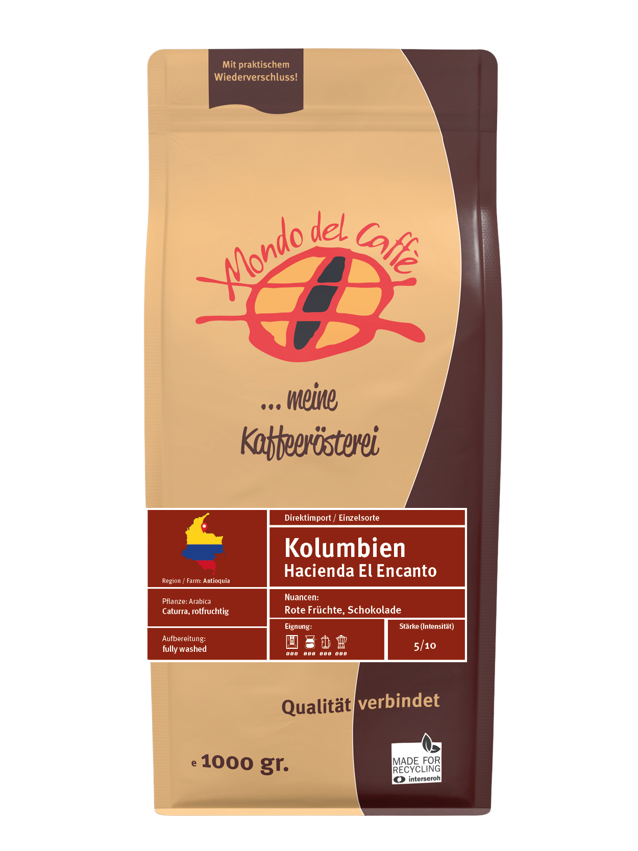 Mondo del Caffè Kolumbien Kaffee 1kg ganze Bohne Hacienda El Encanto