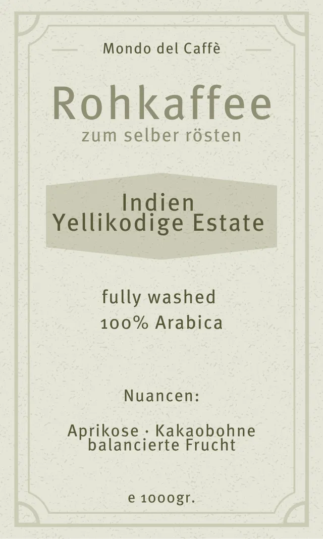 Mondo del Caffè Yellikodige Estate Rohkaffee Arabica Bio