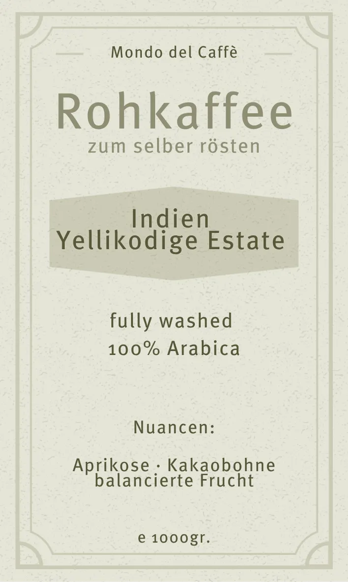 Mondo del Caffè Yellikodige Estate Rohkaffee Arabica Bio