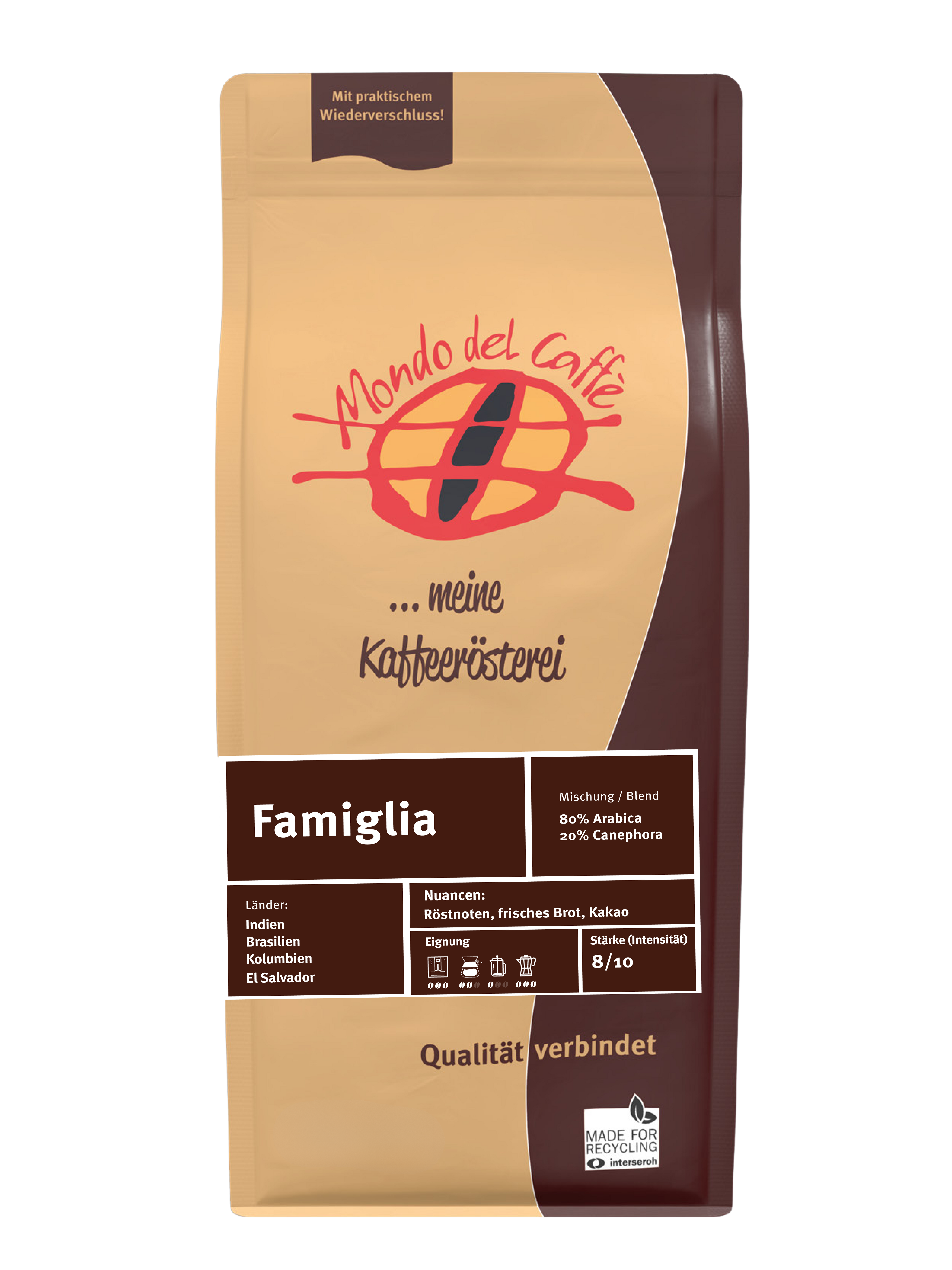 Famiglia Espresso Kaffeebohnen 1kg 80% Arabica ganze Bohne