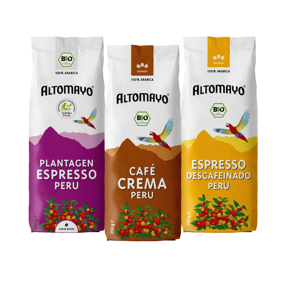 Altomayo Probierset Peru Kaffee und Espresso Bohnen 250 g Bio