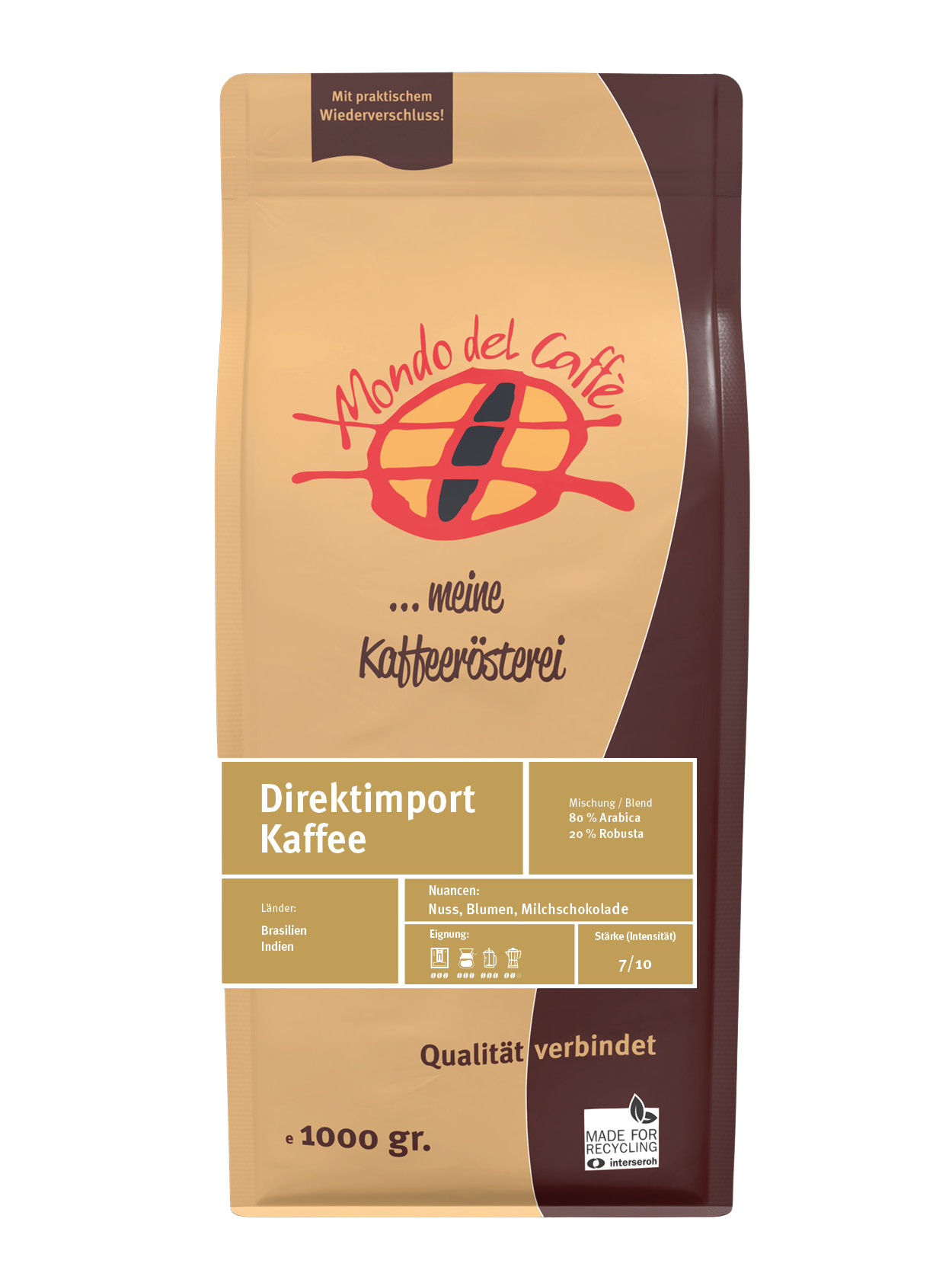 Mondo del Caffè Kaffees Direktimport Kaffee 100% Arabica 1kg Bohnen