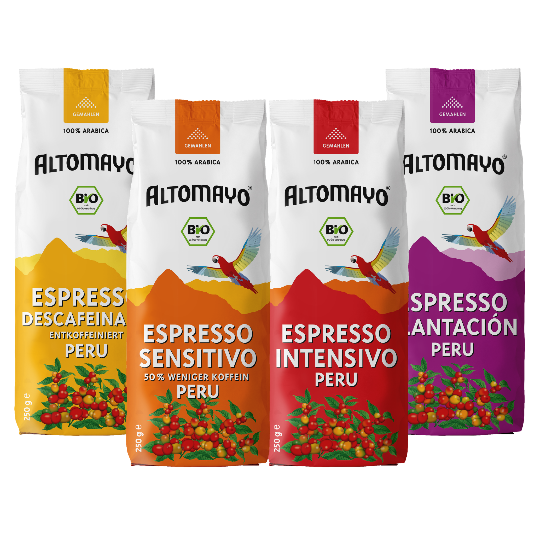 Altomayo Probierset Espresso gemahlen 4x250g klassisch koffeinfrei