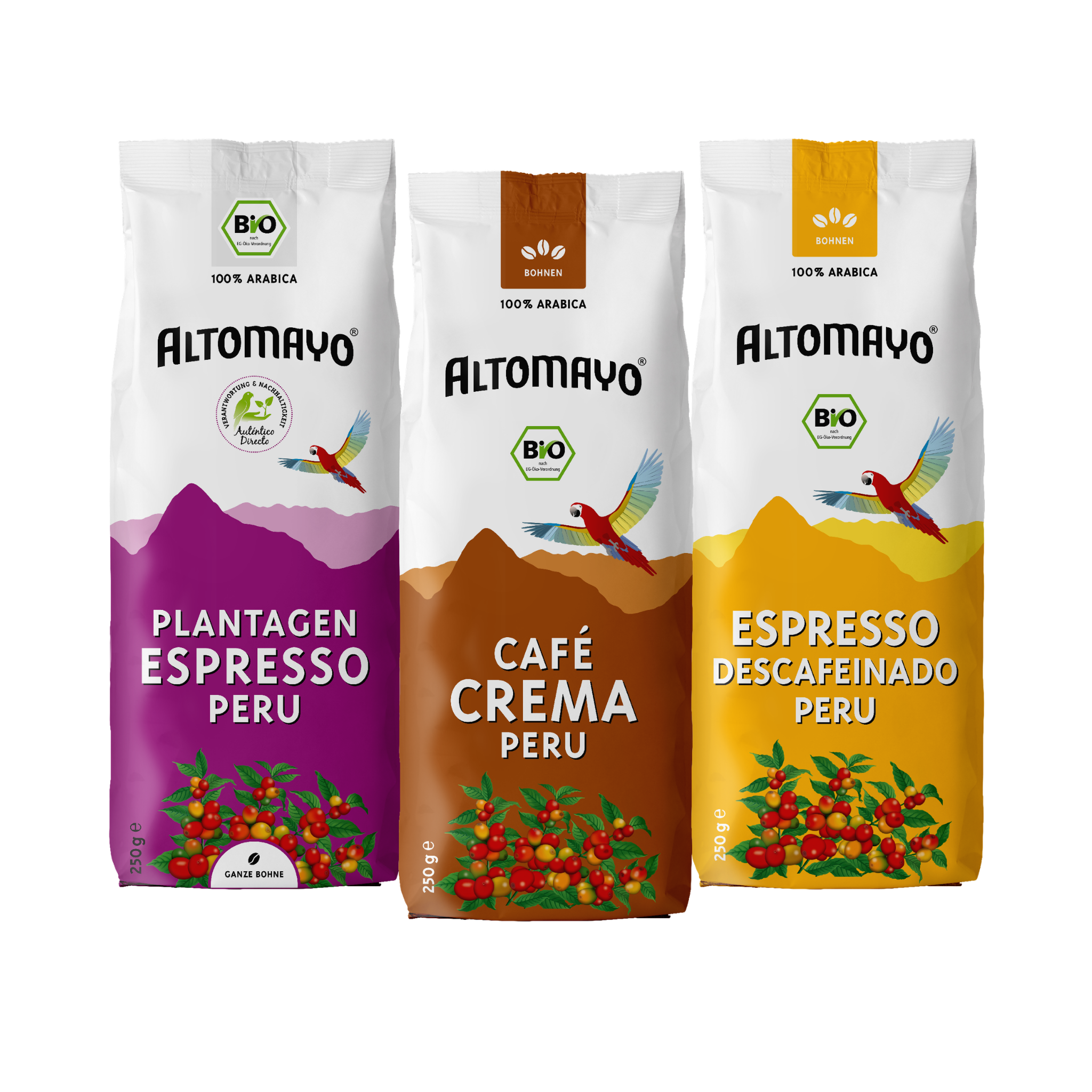Altomayo Probierset Peru Kaffee und Espresso Bohnen 250 g Bio