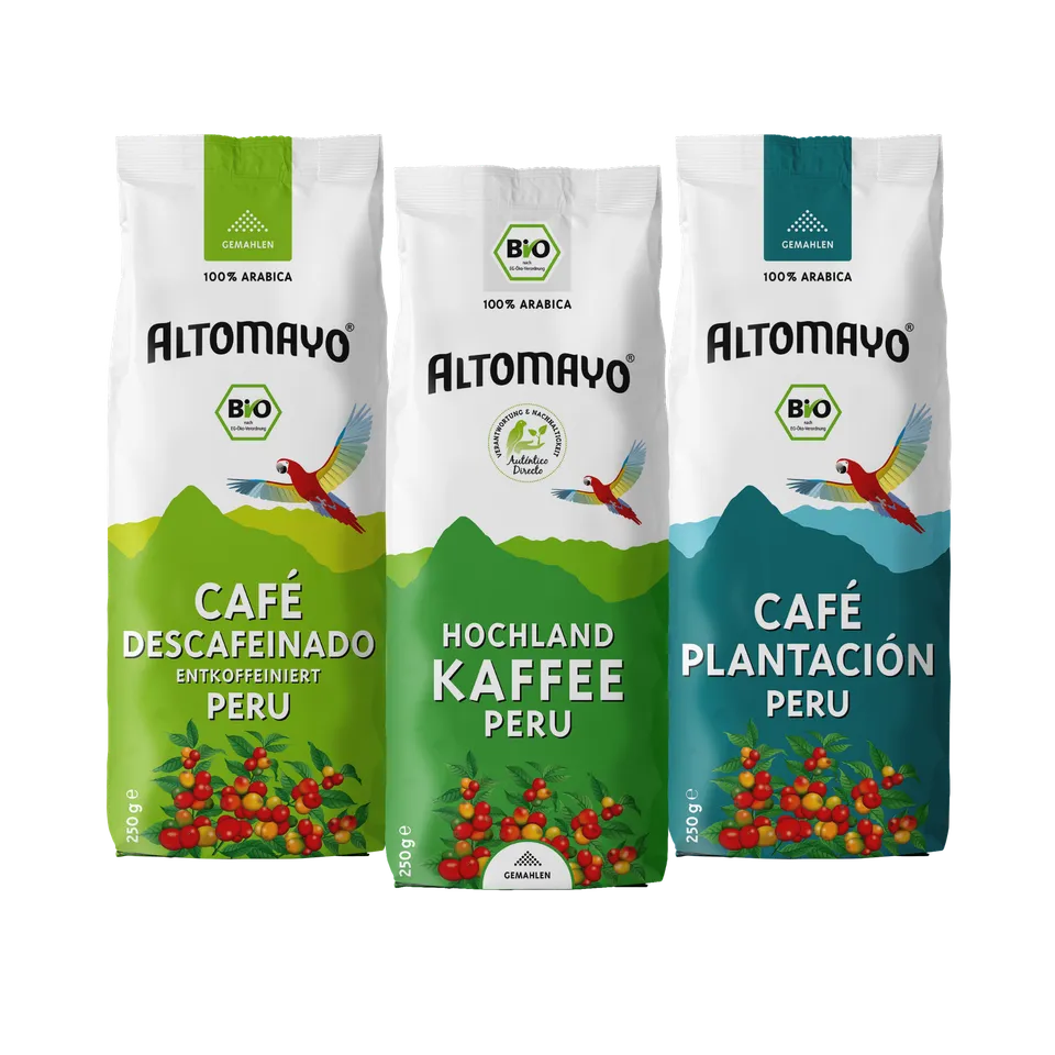 Altomayo Probierset Filterkaffee gemahlen 3x250g Peru Bio