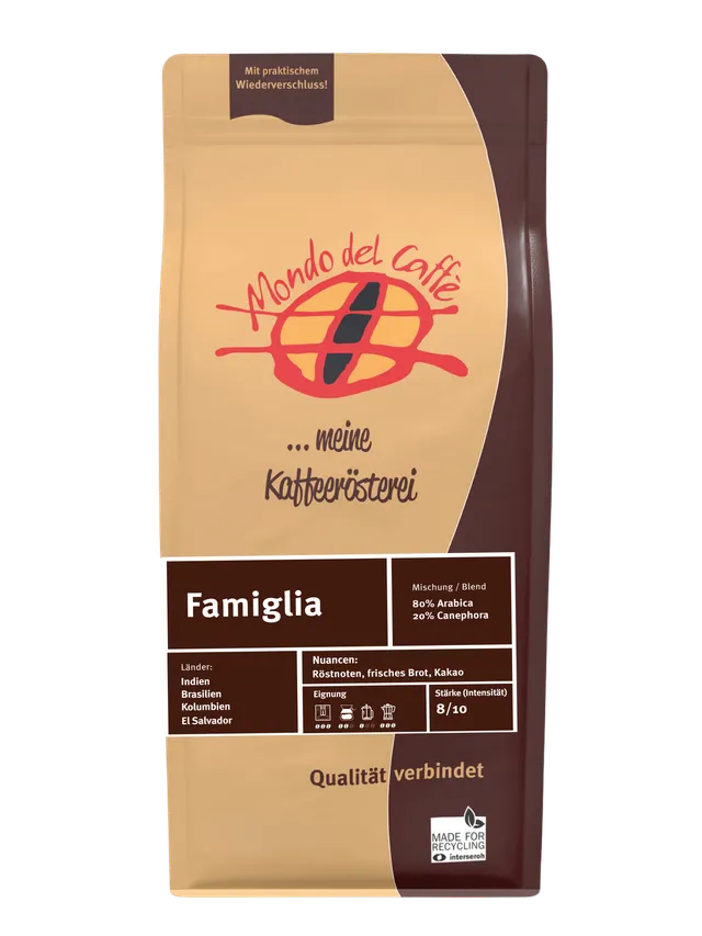 Famiglia Espresso Kaffeebohnen 1kg 80% Arabica ganze Bohne