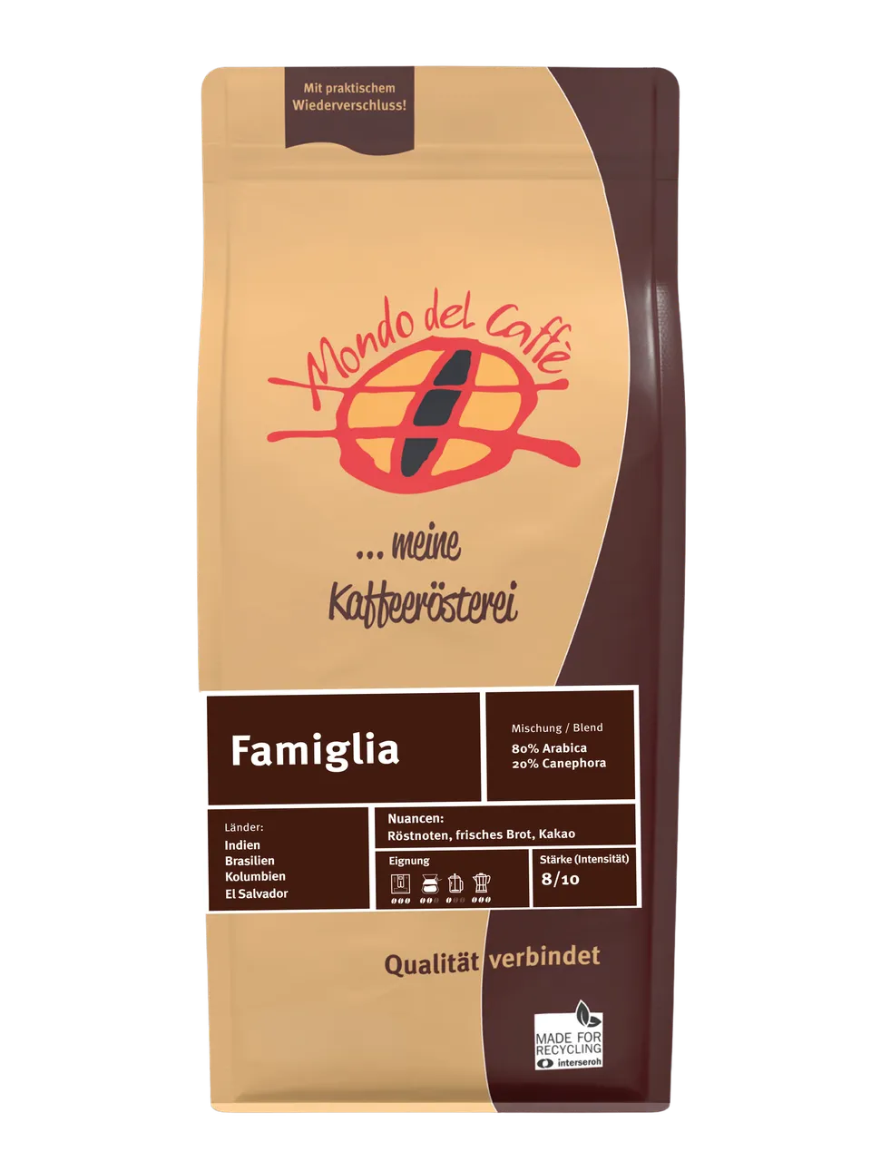 Famiglia Espresso Kaffeebohnen 1kg 80% Arabica ganze Bohne