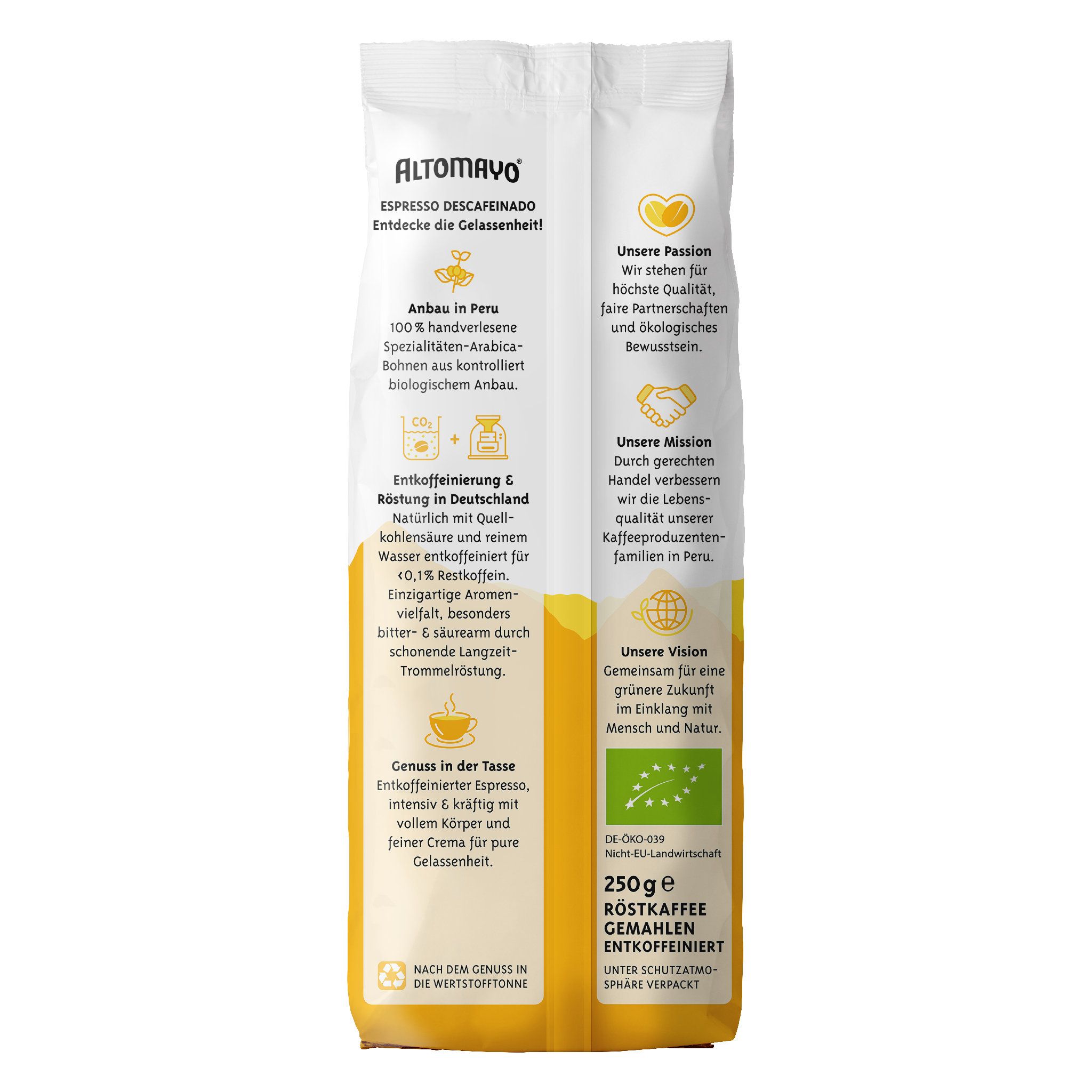 Altomayo Bio-Espresso Descafeinado gemahlen 250 g koffeinfrei