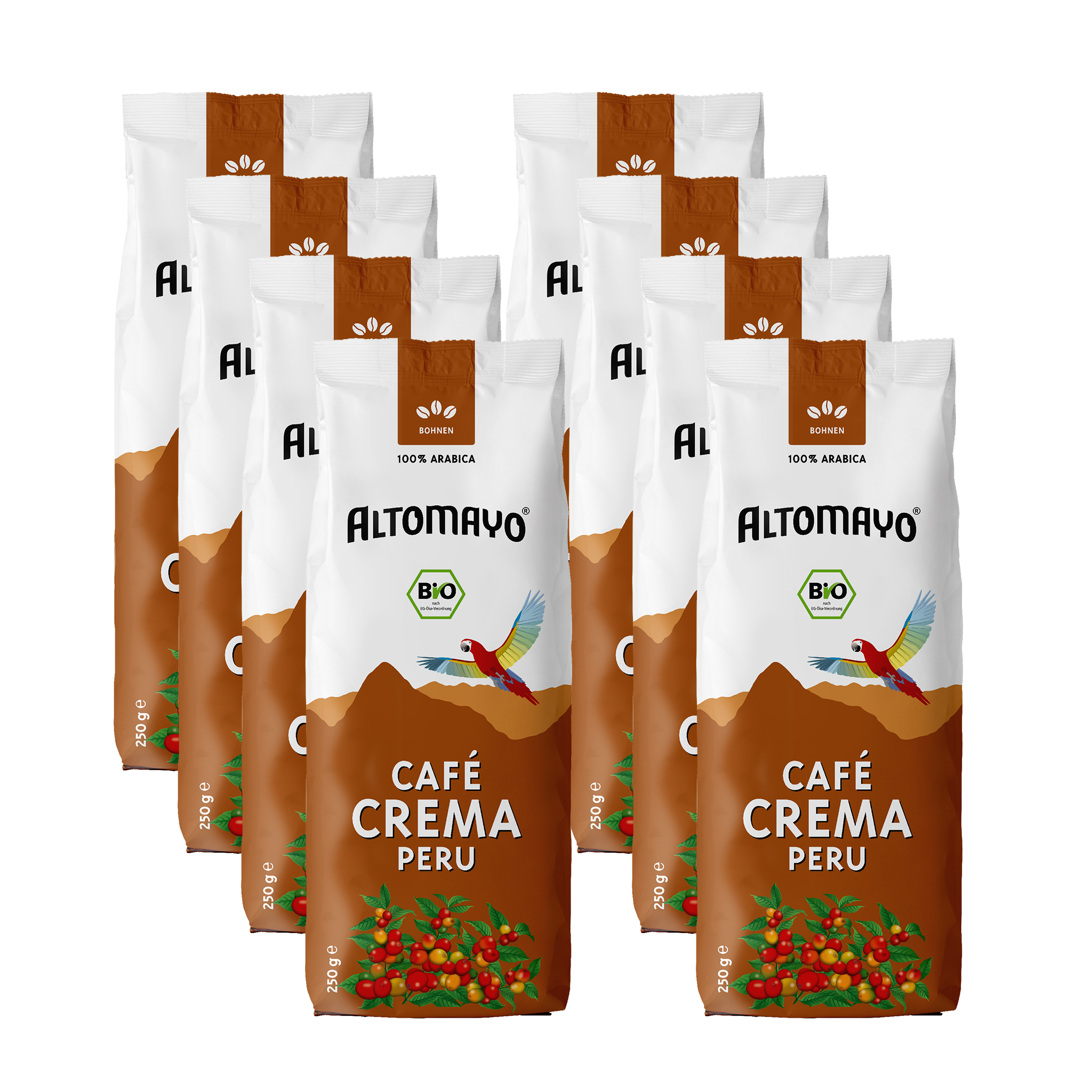 Altomayo Bio-Kaffee Café Crema Bohnen 8 x 250 g Vollautomat