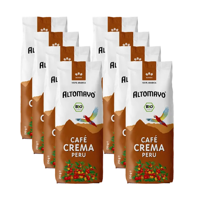 Altomayo Bio-Kaffee Café Crema Bohnen 8 x 250 g Vollautomat