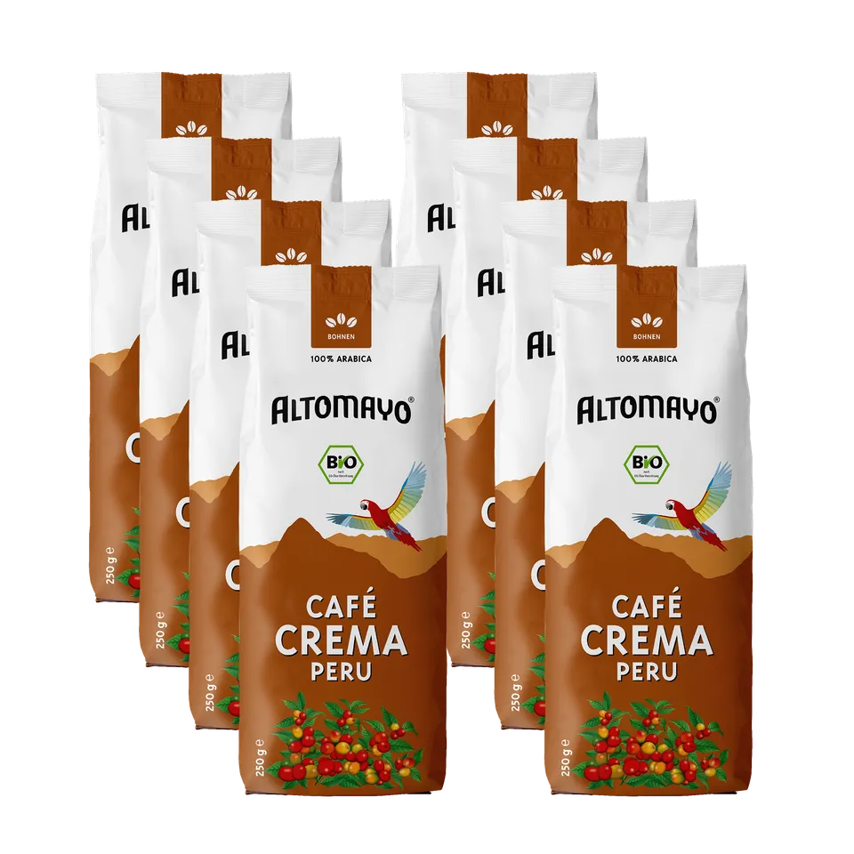 Altomayo Bio-Kaffee Café Crema Bohnen 8 x 250 g Vollautomat