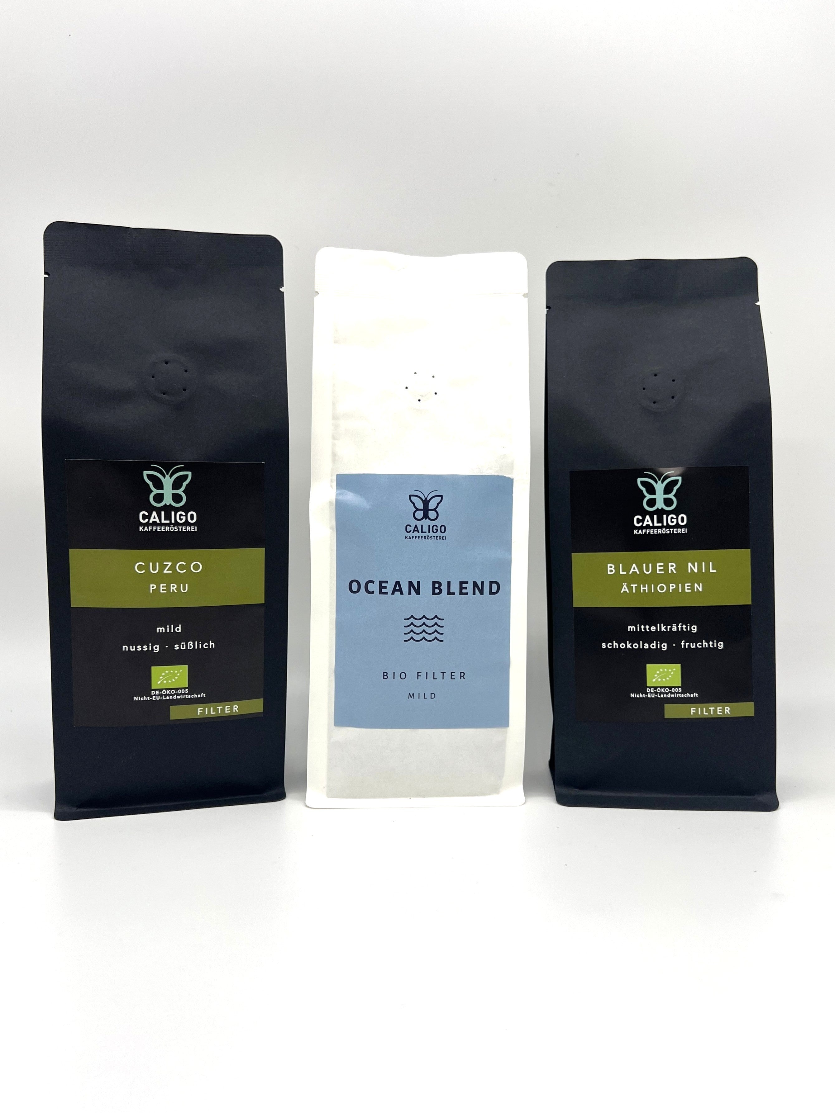 Caligo Probier-Set BIO-Kaffee 3x250g Bohnen nussig