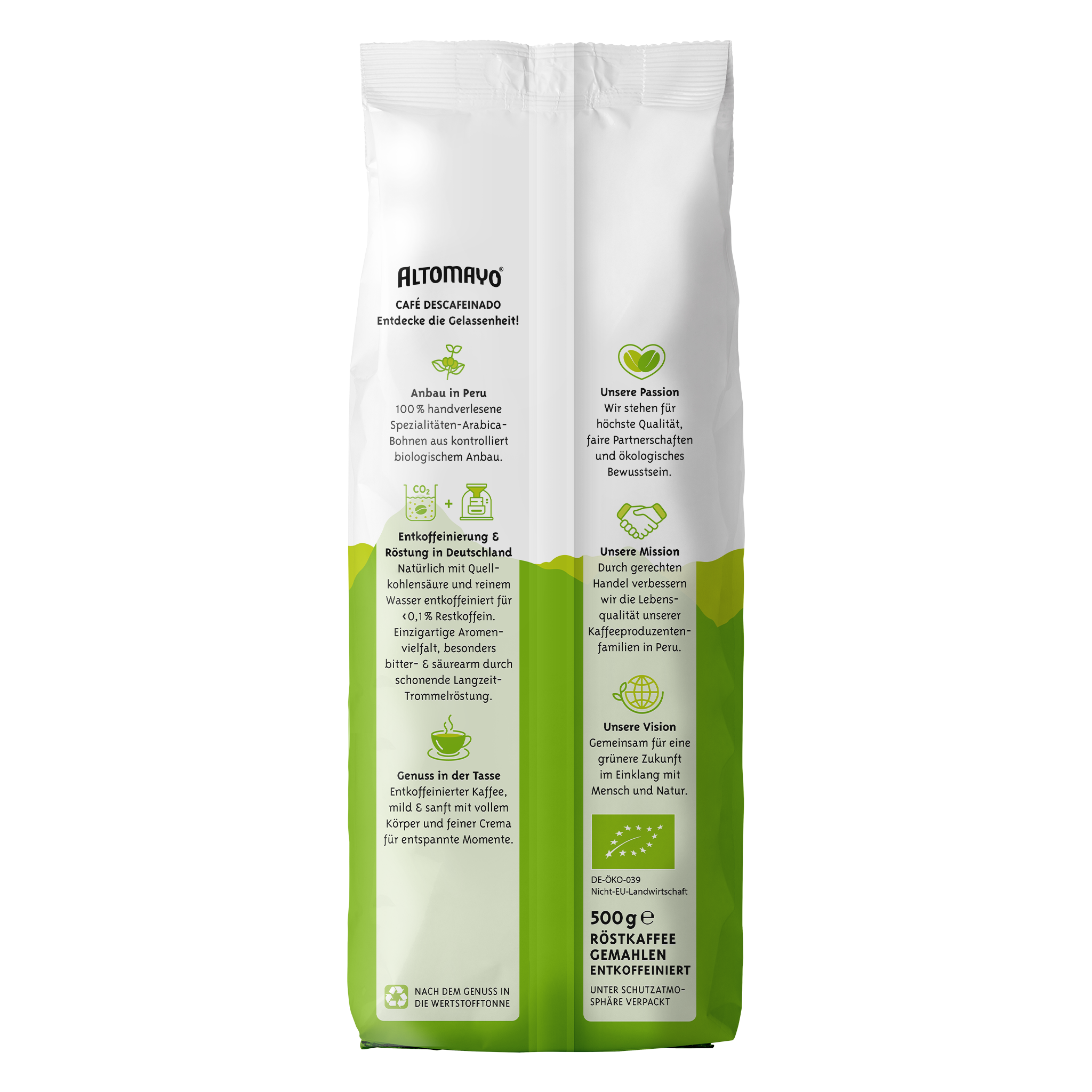 Altomayo Bio-Entkoffeiniert Café gemahlen 500 g koffeinfrei