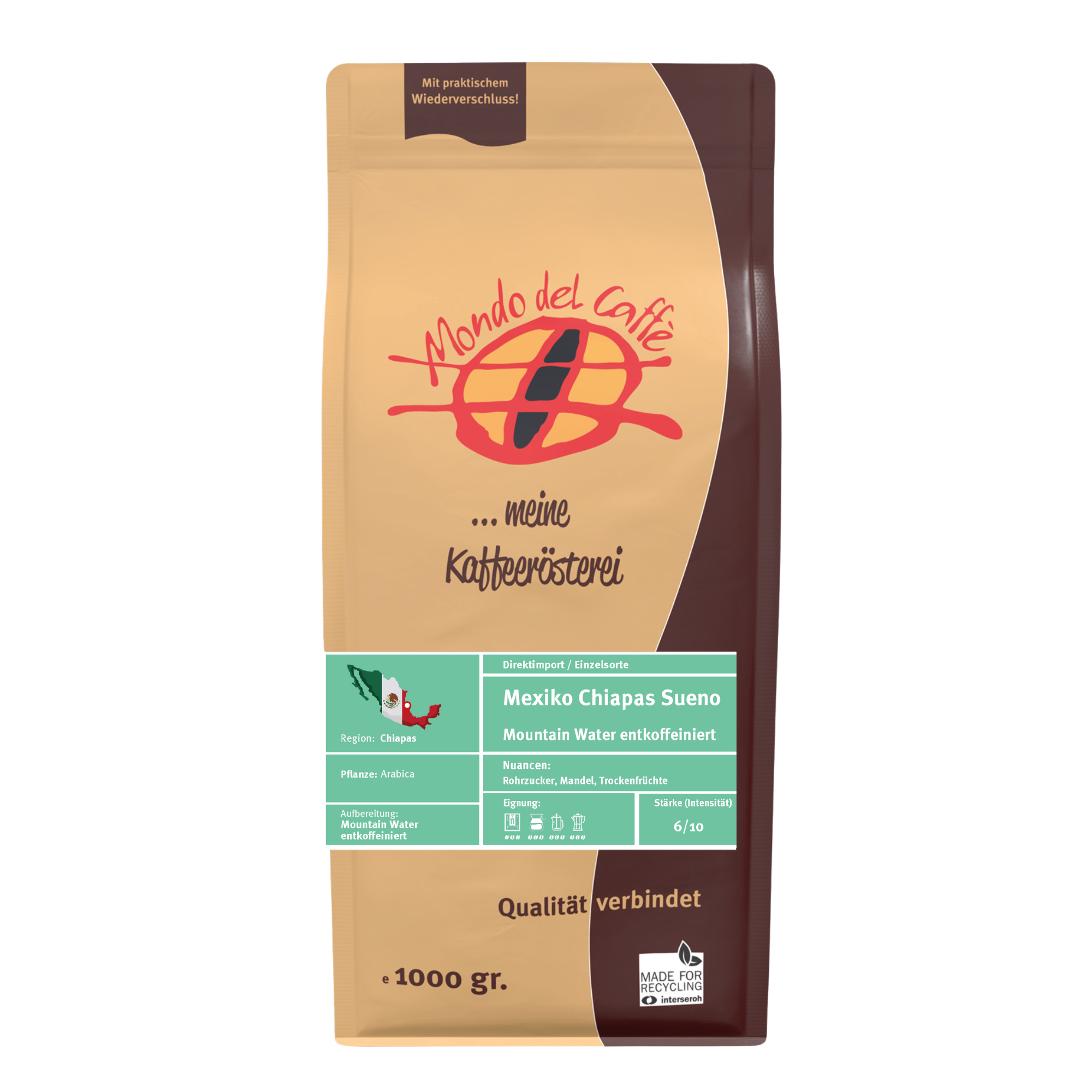Mondo del Caffè Mexiko Sueno Kaffee entkoffeiniert 350 g