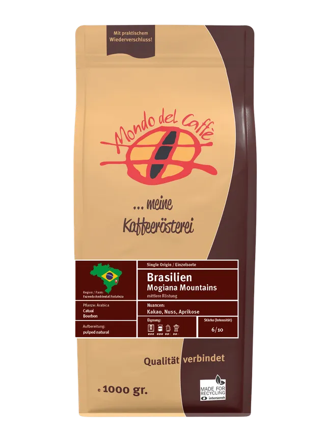 Mondo del Caffè Brasilien Kaffee 350 g ganze Bohnen mittel