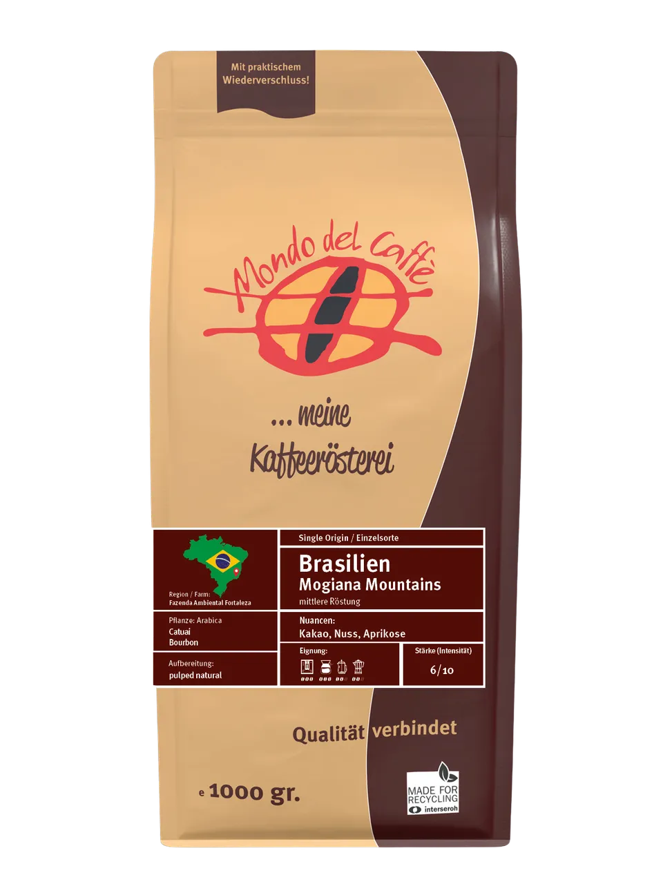 Mondo del Caffè Brasilien Kaffee 350 g ganze Bohnen mittel