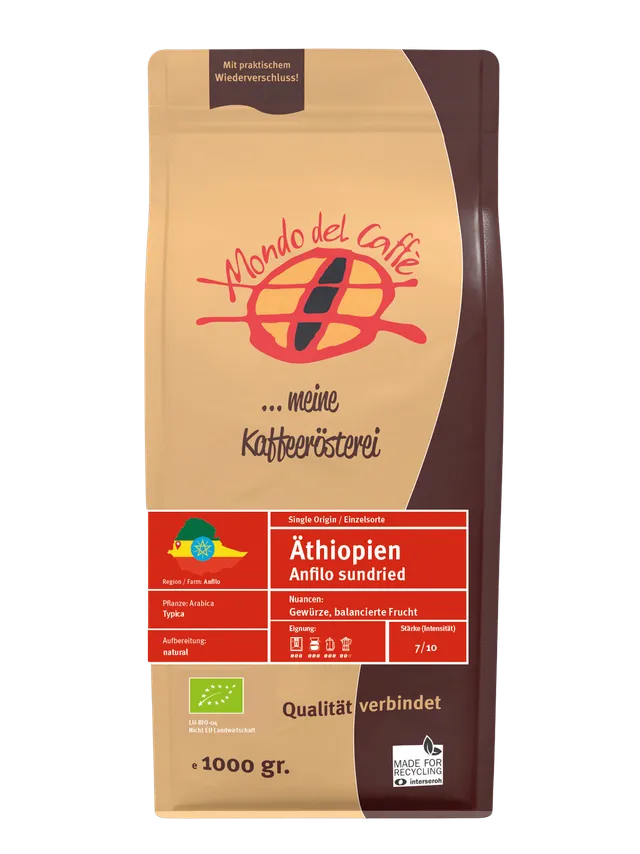 Äthiopien Bio Kaffee ganze Bohne 1 kg Waldkaffee