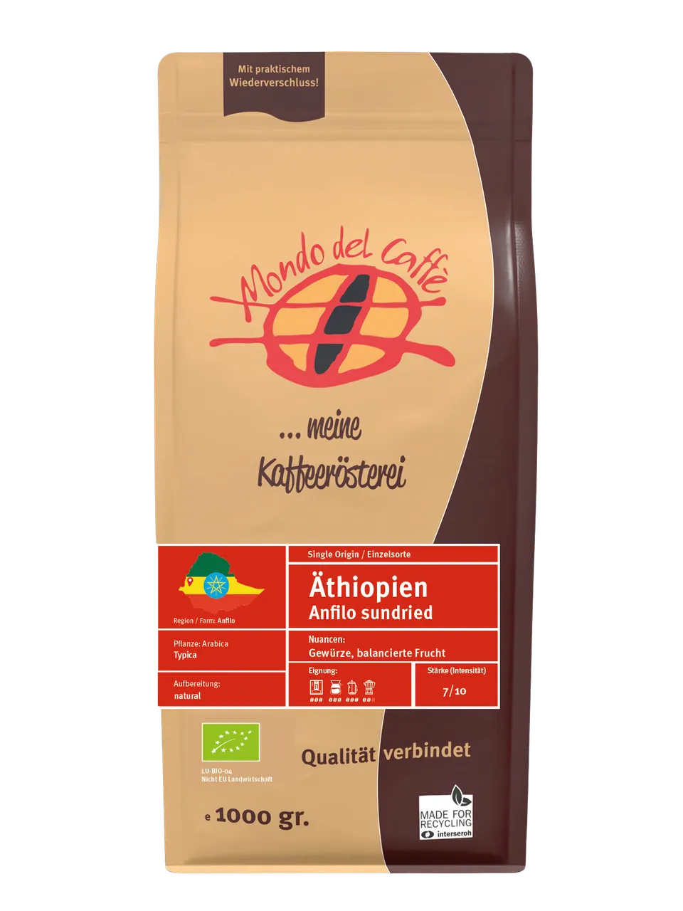Äthiopien Bio Kaffee ganze Bohne 1 kg Waldkaffee