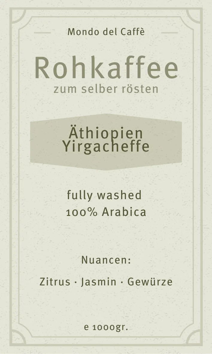 Mondo del Caffè Äthiopien Yirgacheffe Rohkaffee Arabica