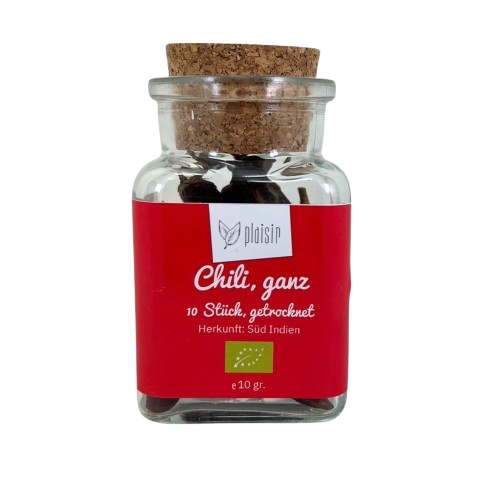 Plaisir Chilli Schoten getrocknet Bio Glasdose