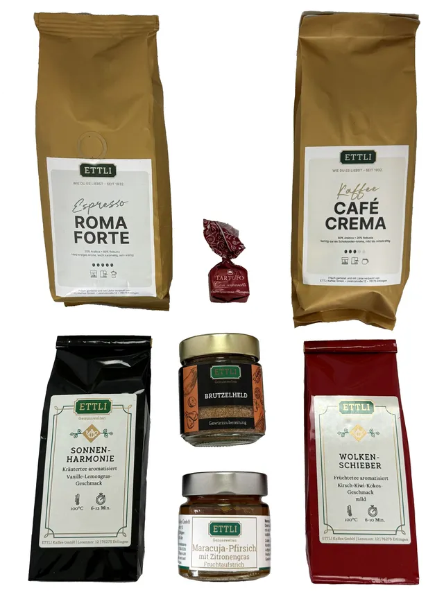 ETTLI Große Vielfalt Kaffee-Set Bohnen gemahlen Süßes