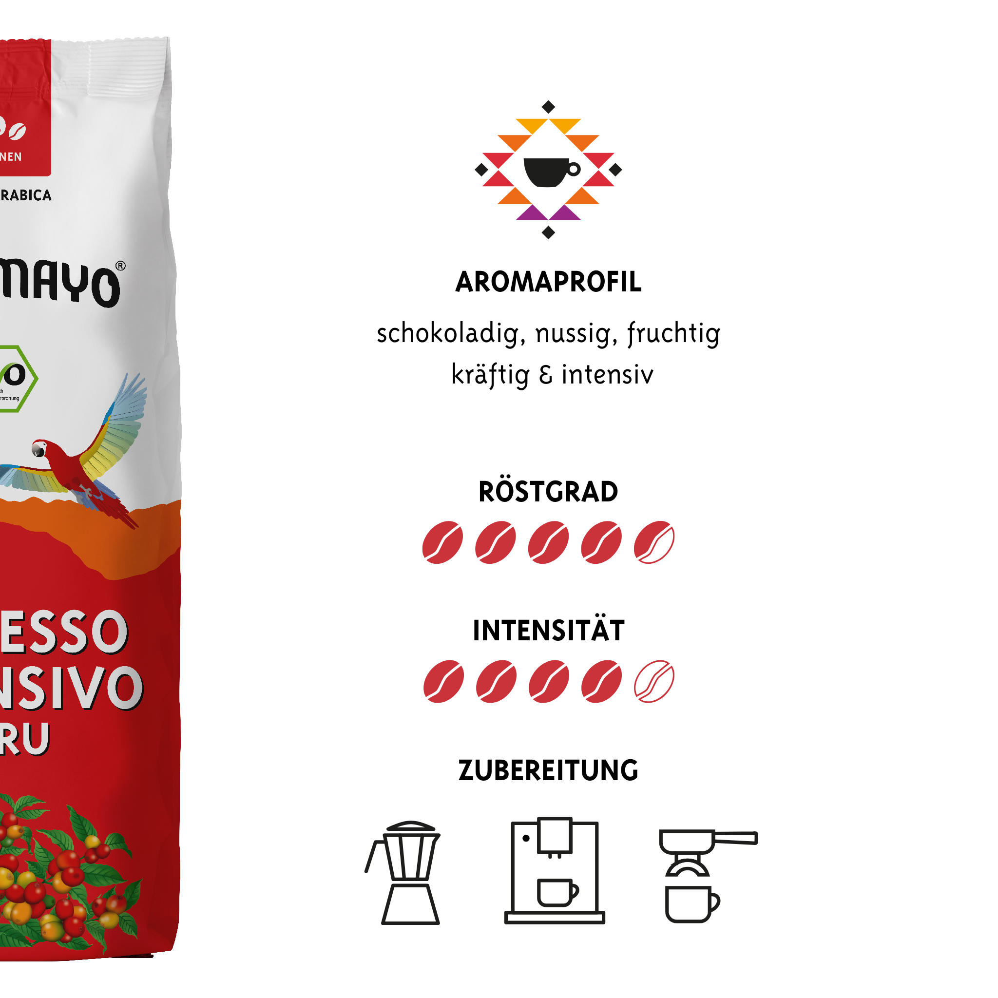 Altomayo Bio-Espresso Intensivo Peru Bohnen 500 g intensiv
