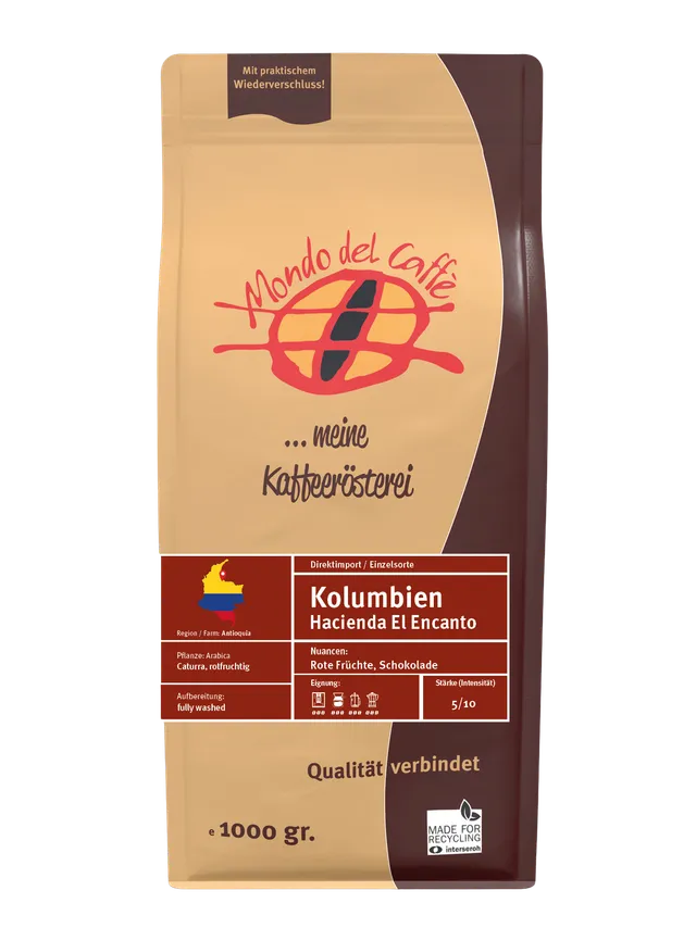 Mondo del Caffè Kolumbien Kaffee 1kg ganze Bohne Hacienda El Encanto