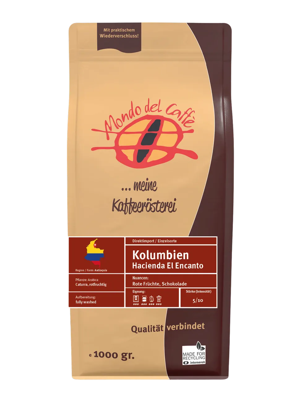 Mondo del Caffè Kolumbien Kaffee 1kg ganze Bohne Hacienda El Encanto