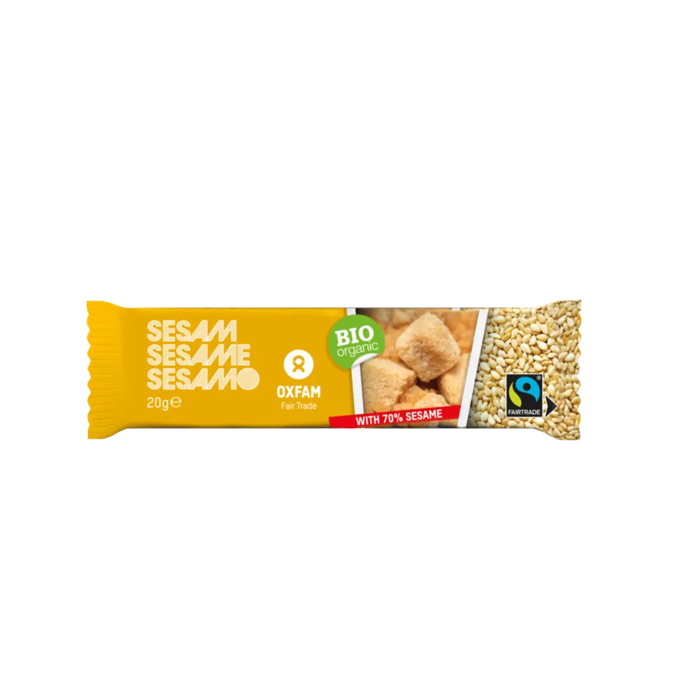 Oxfam Bio Sesam Riegel Fairtrade Snack 70% Sesam einzeln verpackt