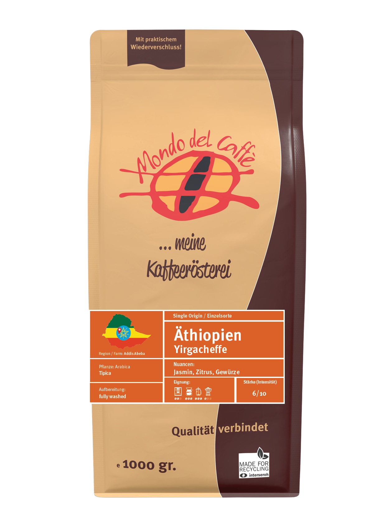 Mondo del Caffè Äthiopien Yirgacheffe Kaffee 350g Bohnen