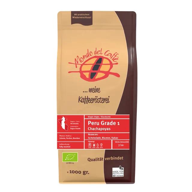 Mondo del Caffè Peru Bio Kaffee 1 kg ganze Bohne mild