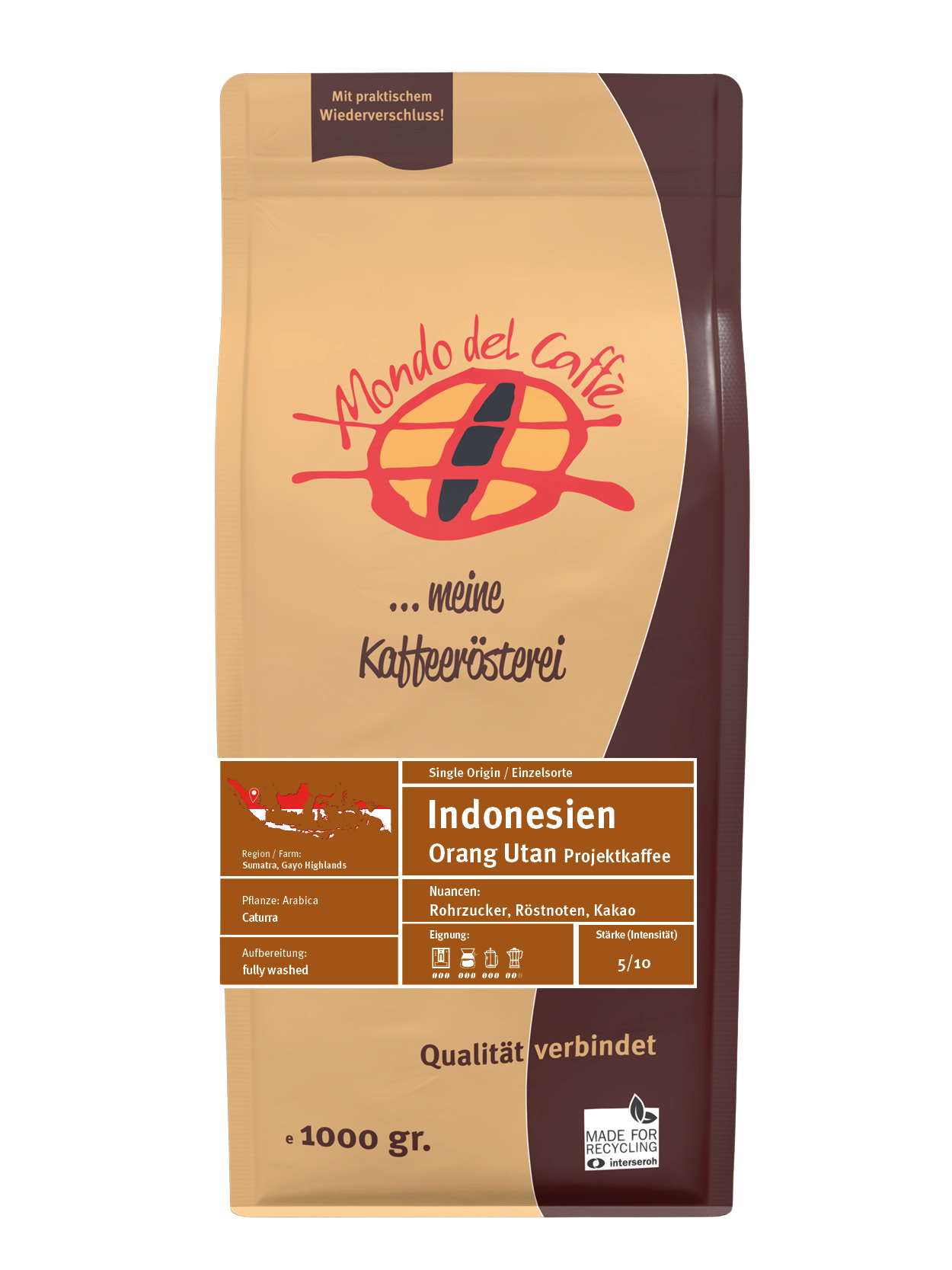 Mondo del Caffè Indonesien Kaffee ganze Bohne 1 kg